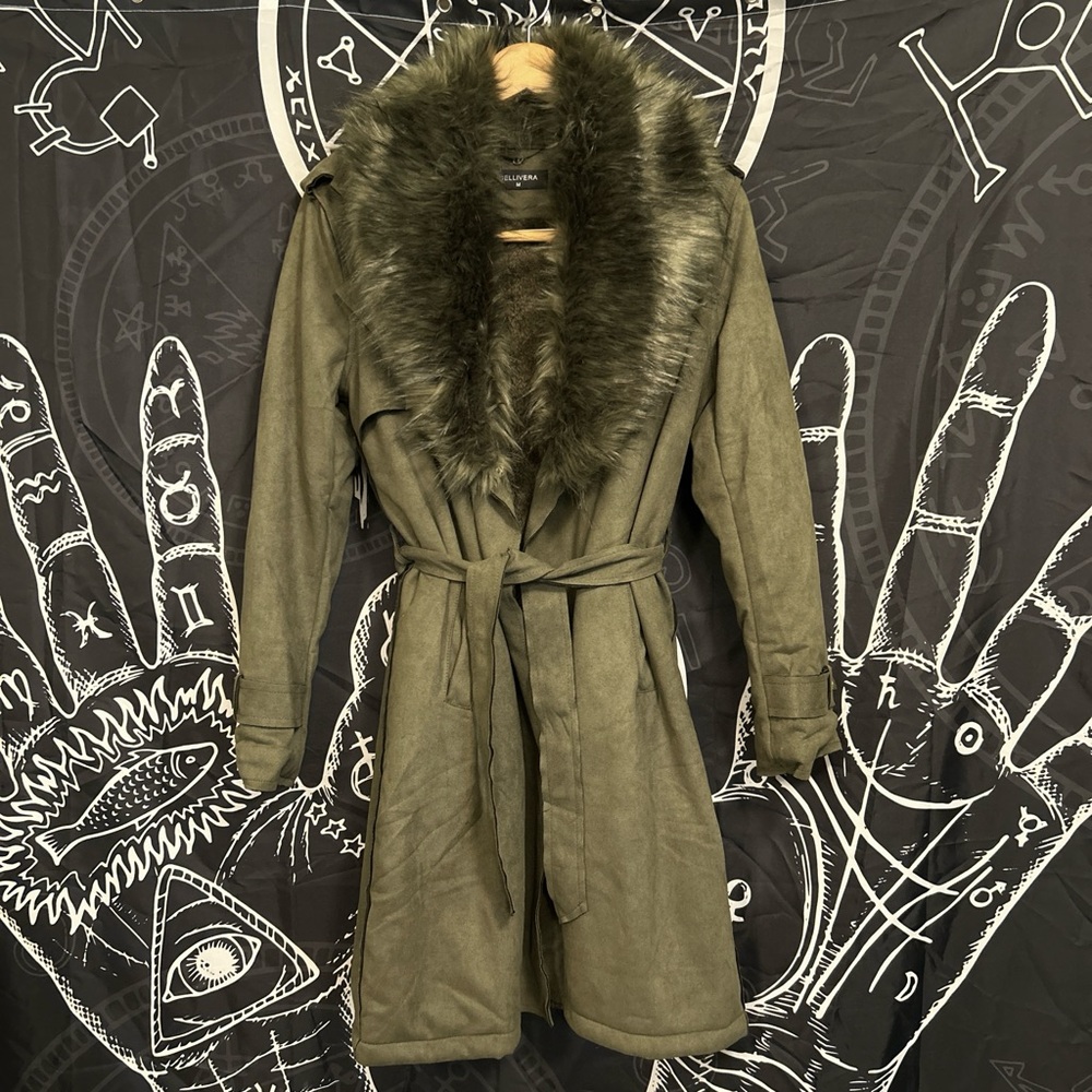 ⚡️NWOT Micro-Suede Fur Collar Trench Coat⚡️